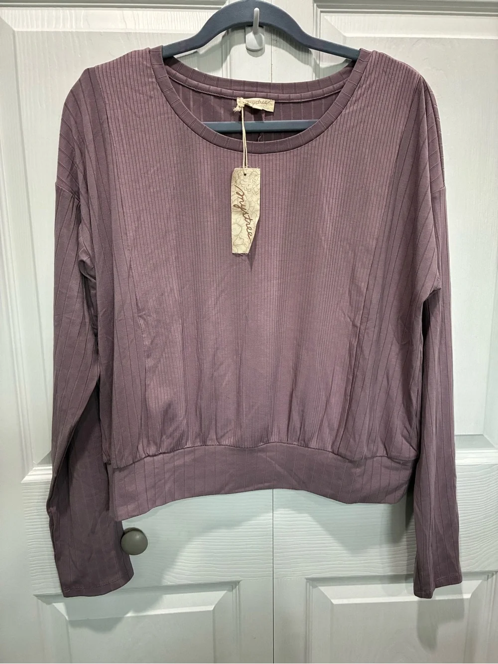 Mystree Ribbed Two-Piece Lounge Set in Dusty Lavender - Picture 2 of 8